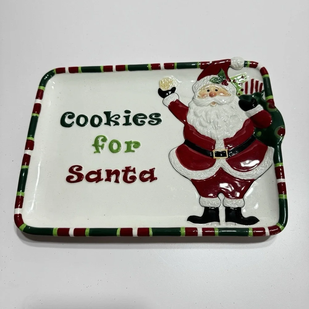 Fitz & Floyd Holiday Home THAT'S A WRAP Cookies For Santa Christmas Plate  Tray